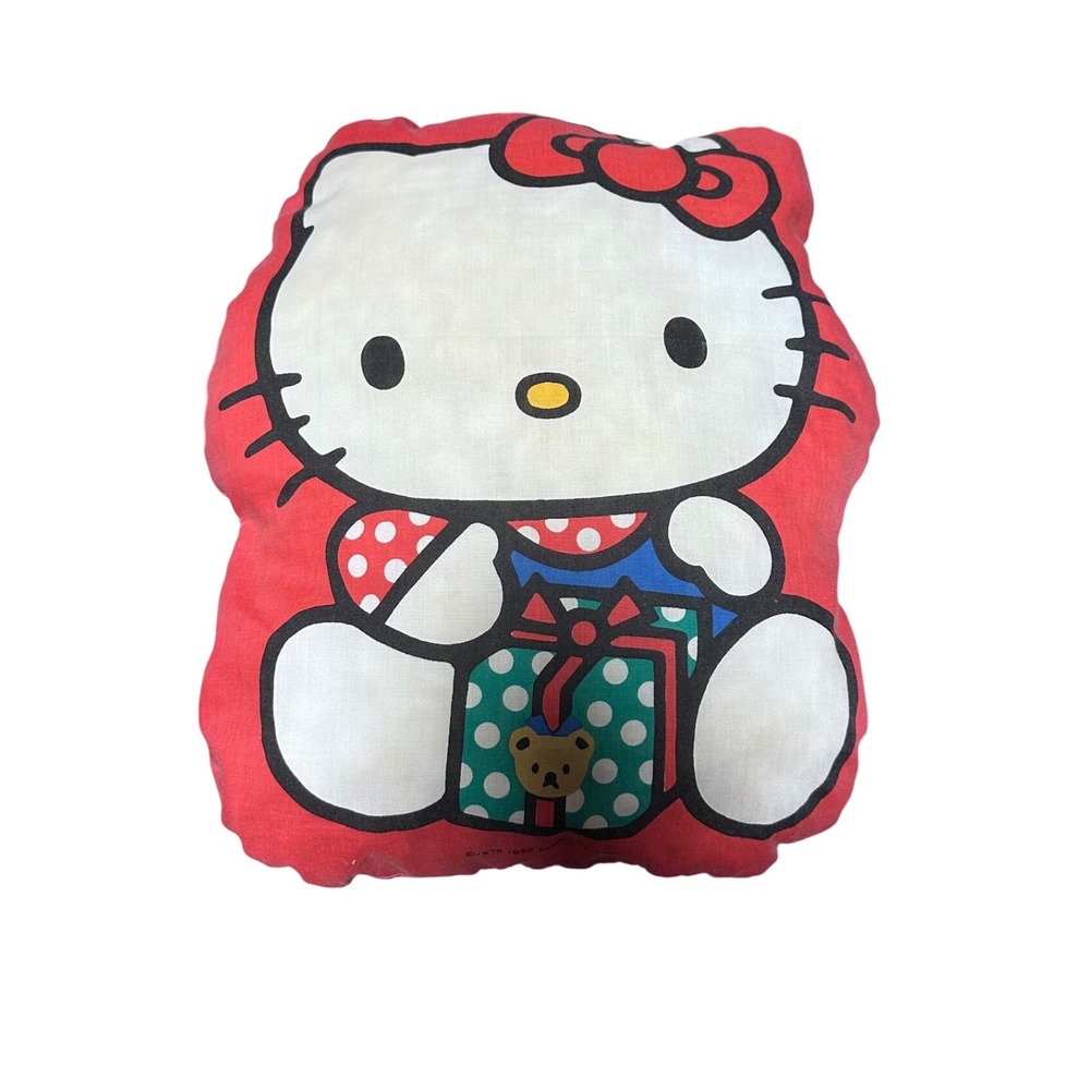 Vintage 1992 Sanrio Hello Kitty Plush Pillow Red Polka Dot Gift Box Teddy Bear